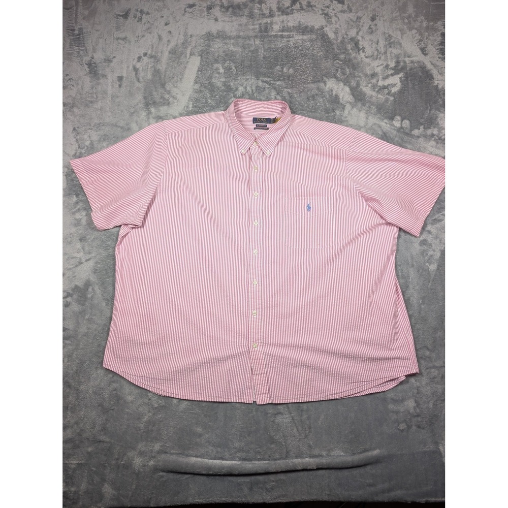 Polo Ralph Lauren Shirt Mens Big 3X Pink Stripe Short Sleeve Button Down Casual